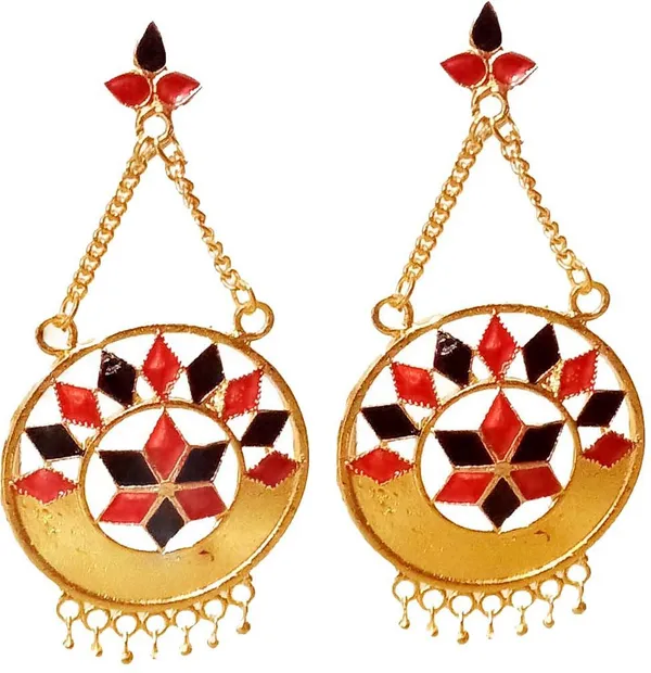 Assamese_Traditional_Copper_Gold_Plated_Red_Black_Colour_Jhumki_Earring_For_Girls_&_Women